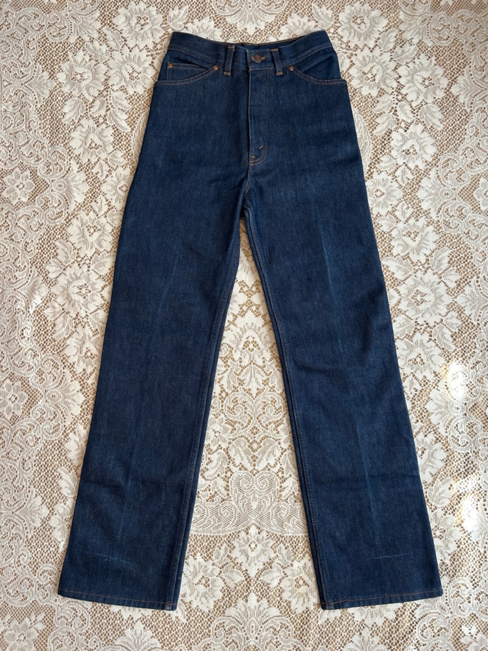 1986 Levi's Deadstock Orange Tab Fleece Lined Jeans, Dark Wash & Red, Size 27 - Picture 2 of 8